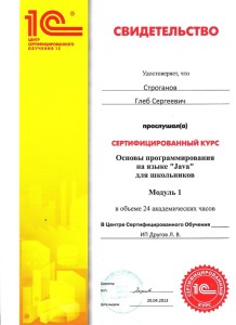 Сертификат Глеба Строганова
